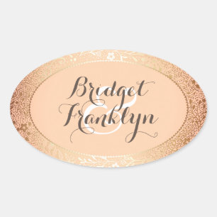 Adesivo Oval Floral Dourado do marinho cora casamento