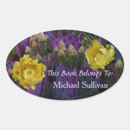 Adesivo Oval Flores Amarelas Púrpuras De Opuntia Perea Cactus