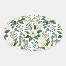 Adesivo Oval Flores Brancas Modernas e Bagas
