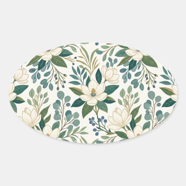 Adesivo Oval Flores Brancas Modernas e Bagas (Frente)
