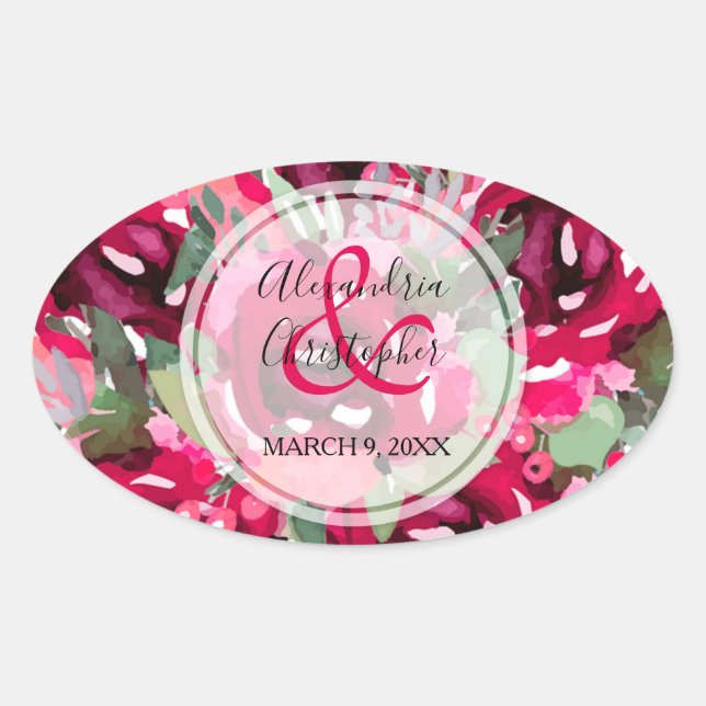 Adesivo Oval Flores de Aquarela Rosa-Chic (Frente)