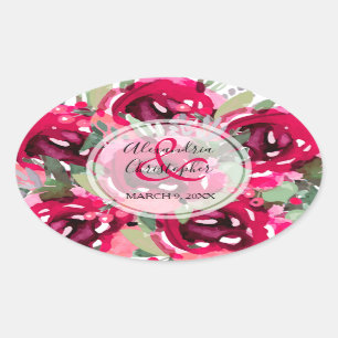 Adesivo Oval Flores de Aquarela Rosa-Quadrada