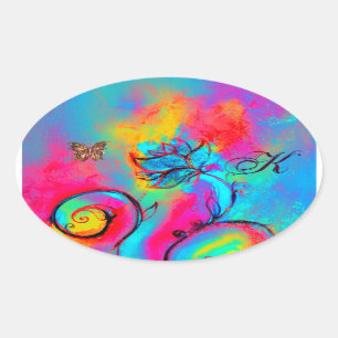 ADESIVO OVAL FLORES LUNÁTICAS, MONOGRAMA DOURADO DA BORBOLETA