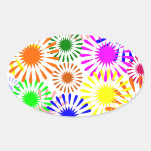 Adesivo Oval Flores multicoloridas