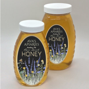 Adesivo Oval Flores selvagens Raw Raw Honey Label Bee Dourado