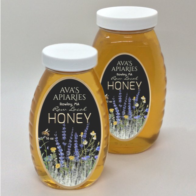 Adesivo Oval Flores selvagens Raw Raw Honey Label Bee Dourado (Criador carregado)
