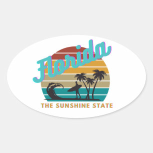 Adesivo Oval Florida The Sunshine State Retro Sunset 