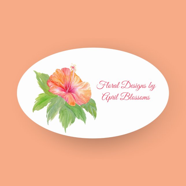 Adesivo Oval Florista de Hibisco em Aquarela   (Criador carregado)