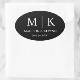 Adesivo Oval Focos de Envelope Preto e Branco Elegantes