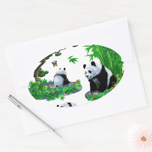 Adesivo Oval fofo Panda Cartoon (Envelope)