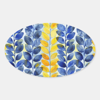 Adesivo Oval Folhas Amarelas e Azuis