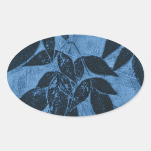 Adesivo Oval Folhas azuis