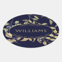 Adesivo Oval Folhas de Colheita do outono e Berries Personalizá