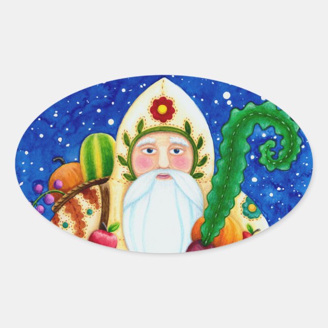 ADESIVO OVAL FOLKART BALTIMORE QUILADO PAI NATAL PRIMITIVO (Frente)