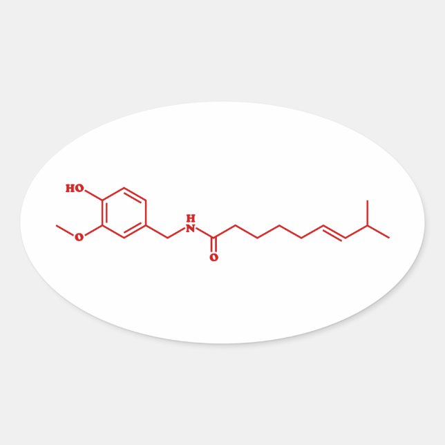 Adesivo Oval Fórmula Química Molecular de Capsaicina Chili (Frente)
