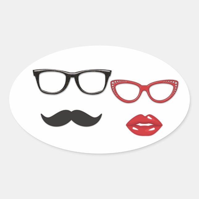 Adesivo Oval Foto: Booth Props Mustache Stickers (Frente)