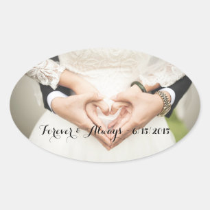 Adesivo Oval Foto Wedding personalizada para sempre & sempre