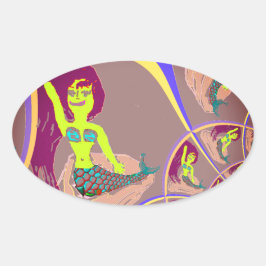 Adesivo Oval Fractal Mermaid Fantasy Stickers