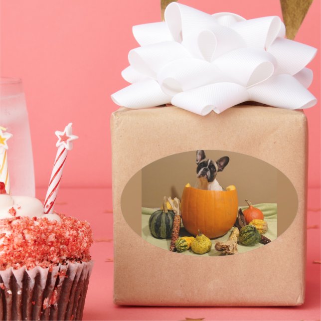 Adesivo Oval Französische Bulldogge Halloween French Bulldog (Festa)