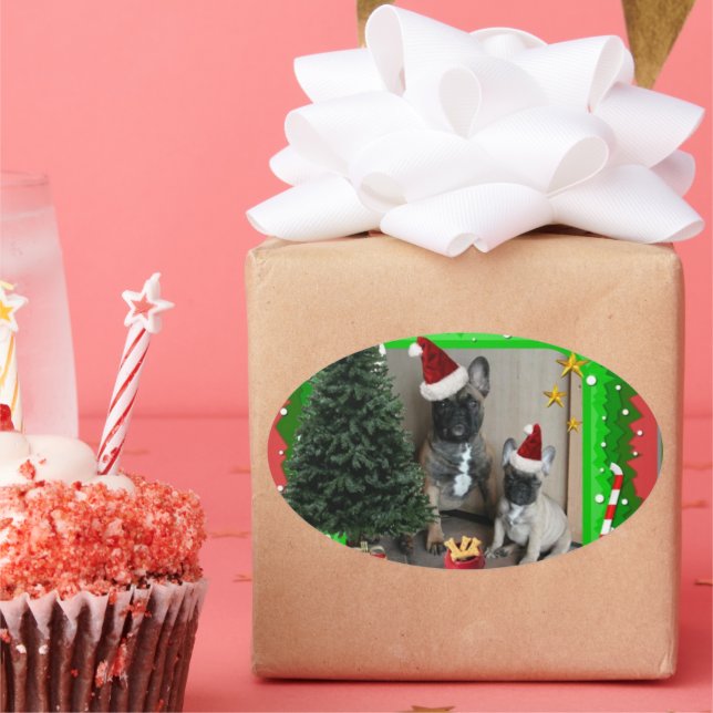 Adesivo Oval Französische Bulldoggen Weihnachten French Bulldog (Festa)