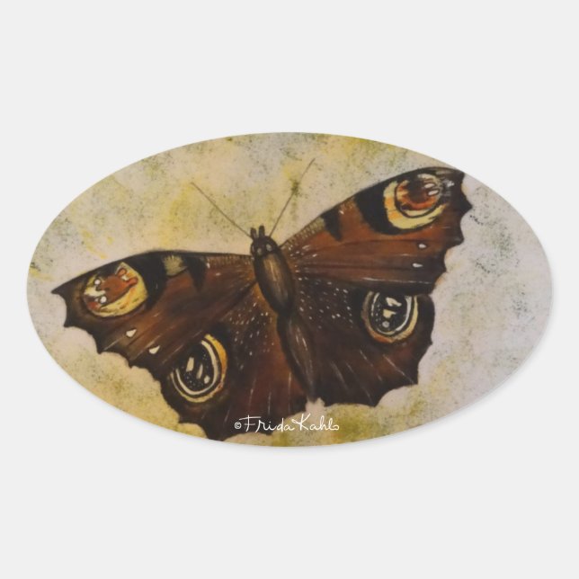 Adesivo Oval Frida Kahlo Painado Borboleta (Frente)