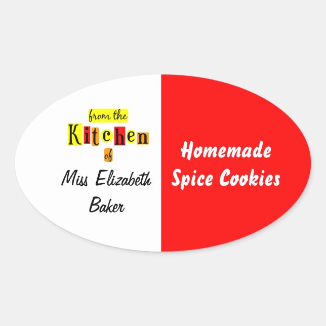 Adesivo Oval From the Kitchen of Retro Red Yellow Canning (Frente)