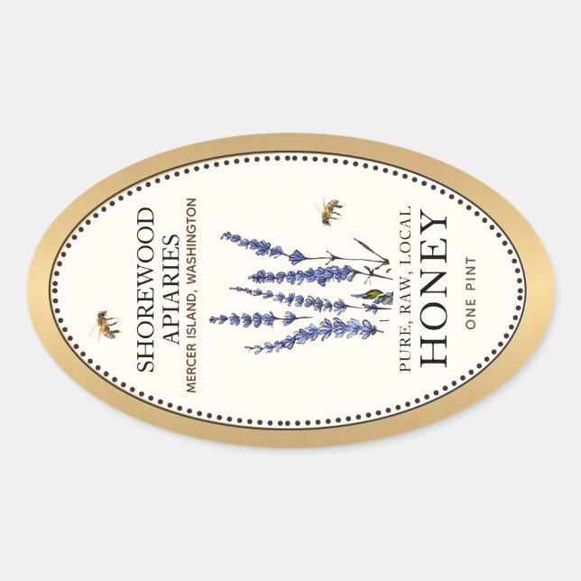 Adesivo Oval Fronteira Dourada de Mel Oval Queenline Oval com F (Frente)