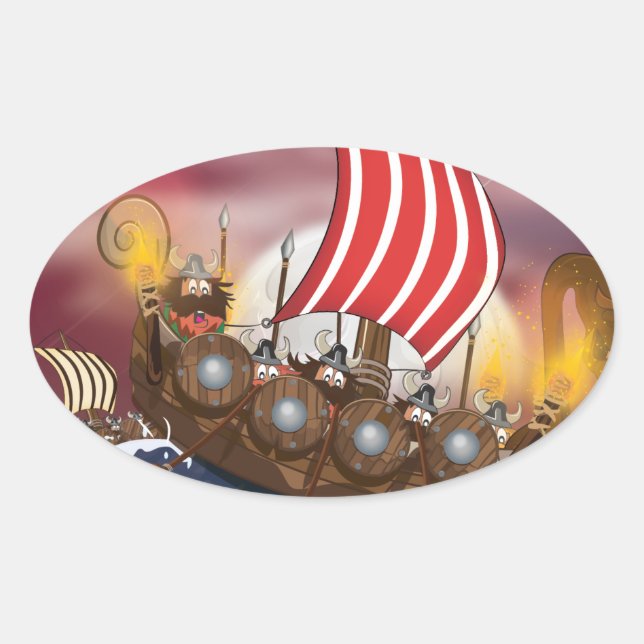 Adesivo Oval Frota de Invasão de Navio Viking (Frente)
