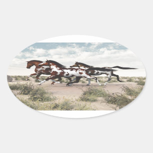 Adesivo Oval Funcione como o vento - cavalos de galope da