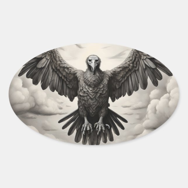 Adesivo Oval fundo de nuvem de urubu voador (Frente)