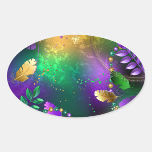 Adesivo Oval Fundo márdi iridescente com miçangas