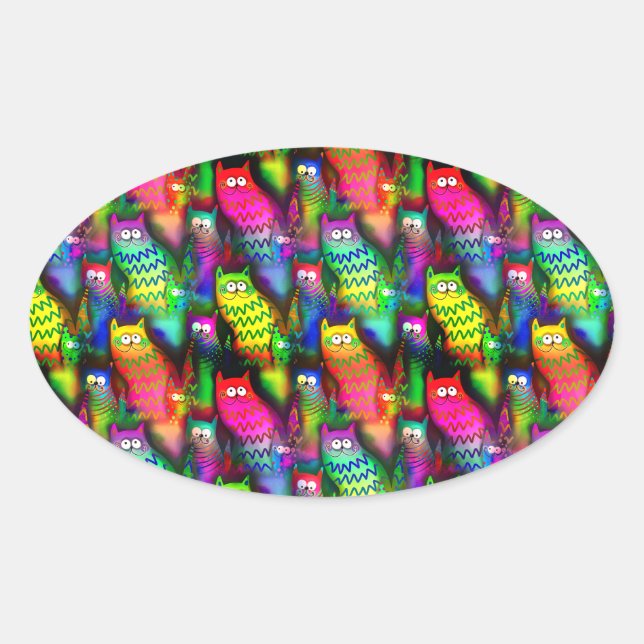 Adesivo Oval Funny Cats Pattern-54578 (Frente)