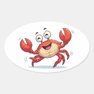 Adesivo Oval Funny Dancing Crab Cartoon Art Sticker