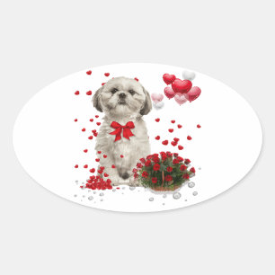 Adesivo Oval Funny Valentine Day Cute Shih Tzu Dog