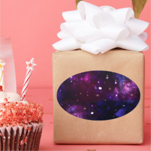Adesivo Oval Galáxia Azul-Roxo da Meia-Noite