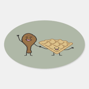 Adesivo Oval Galinha e Waffles americanos & cozinhar do sul