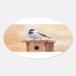 Adesivo Oval Galinha em Birdhouse Pintura Original de Pássaros