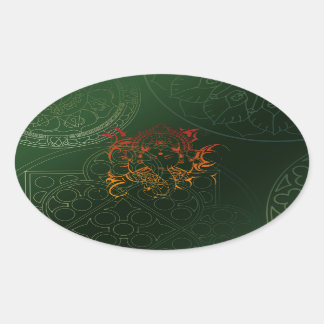 Adesivo Oval Ganesh Elephant Mandala - laranja verde Yoga Asia