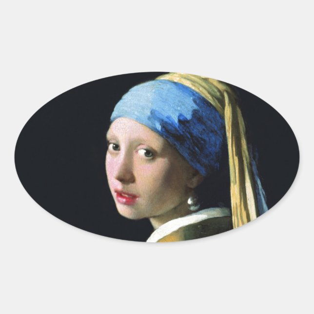 Adesivo Oval Garota Jan Vermeer Com Arte Barroca De Pérola (Frente)