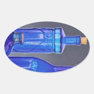 Adesivo Oval Garrafa de Vidro Azul