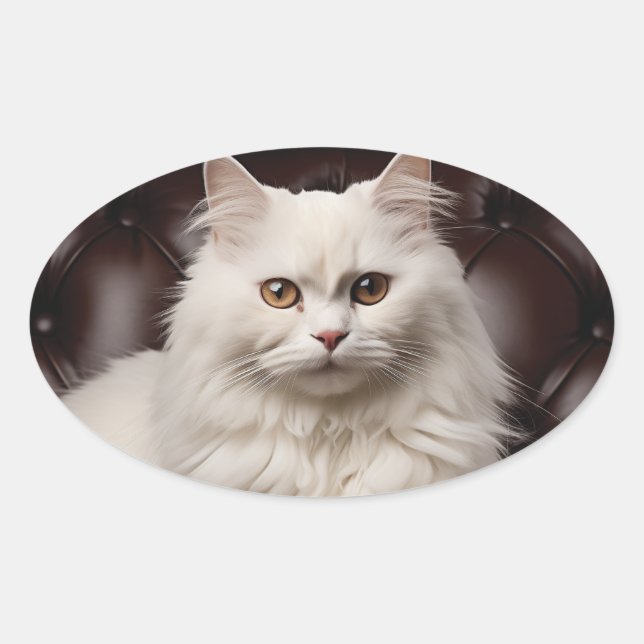 Adesivo Oval Gato branco majestoso (Frente)