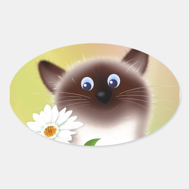 Adesivo Oval Gato com Flor (Frente)