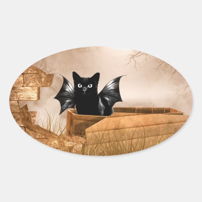 Adesivo Oval Gato de morcego (Frente)