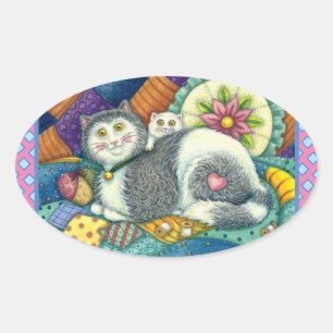 ADESIVO OVAL GATO-MÃE E COZINHO, QUILÔMETROS DE TRABALHO, PIN