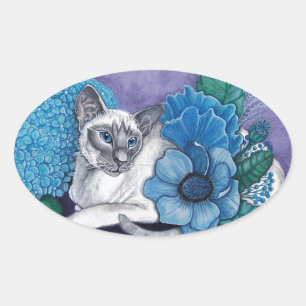 Adesivo Oval Gato Siamese de ponto azul