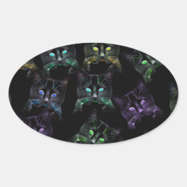 Adesivo Oval Gatos legal em Preto! Gatos multicoloridos