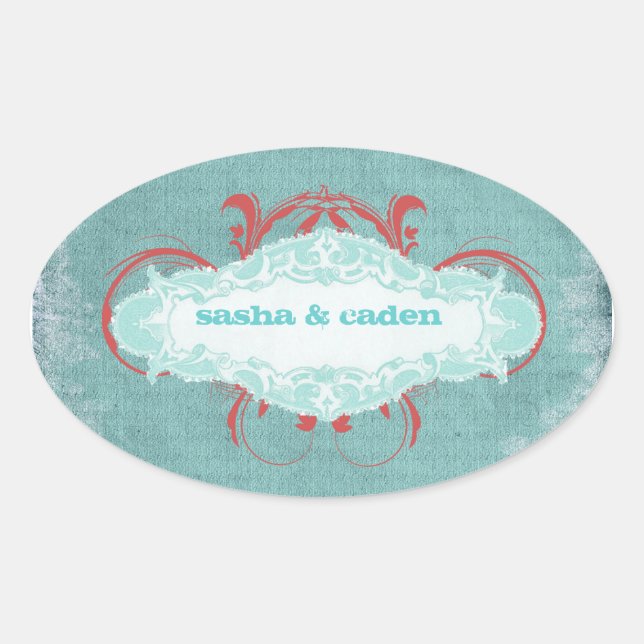 Adesivo Oval GC | Tantalizando Vermelho Turquesa "Envelhecido" (Frente)