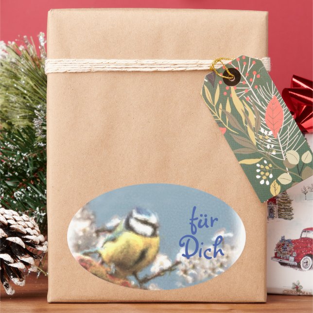 Adesivo Oval Geschenkaufkleber -  Blaumeise - Aquarell (Feriado)