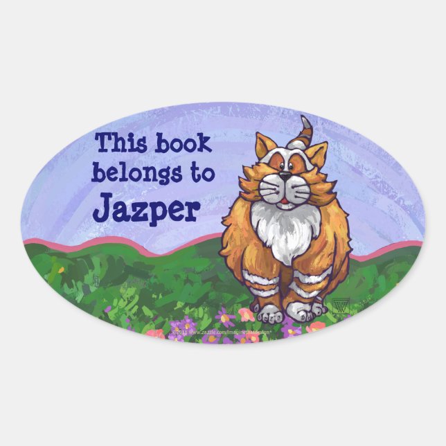 Adesivo Oval Ginger Cat Personal Bookplate (Frente)