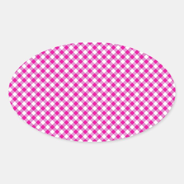 Adesivo Oval Gingham Rosa e Flores Vinheta Oval Fundo (Frente)